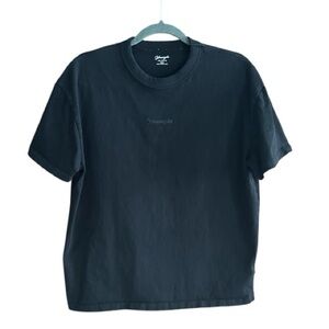 YOUNGLA Black Cotton Tee Tshirt Puff Logo S
